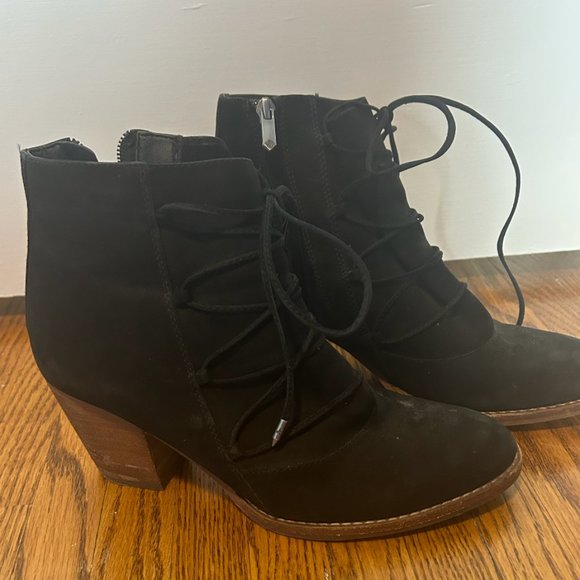 Sam Edelman Black Lace-up Suede Booties - Picture 2 of 4